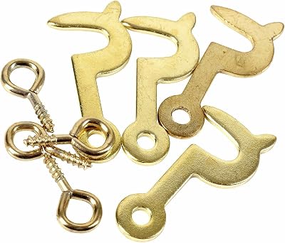 SISI UK 25mm Electro Brass Plated Side Hook & Eye Screws Fastener Clasp - 4 Pack