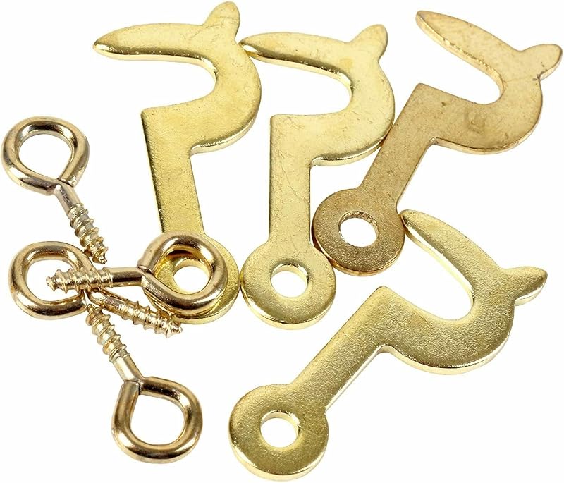 SISI UK 25mm Electro Brass Plated Side Hook & Eye Screws Fastener Clasp - 4 Pack