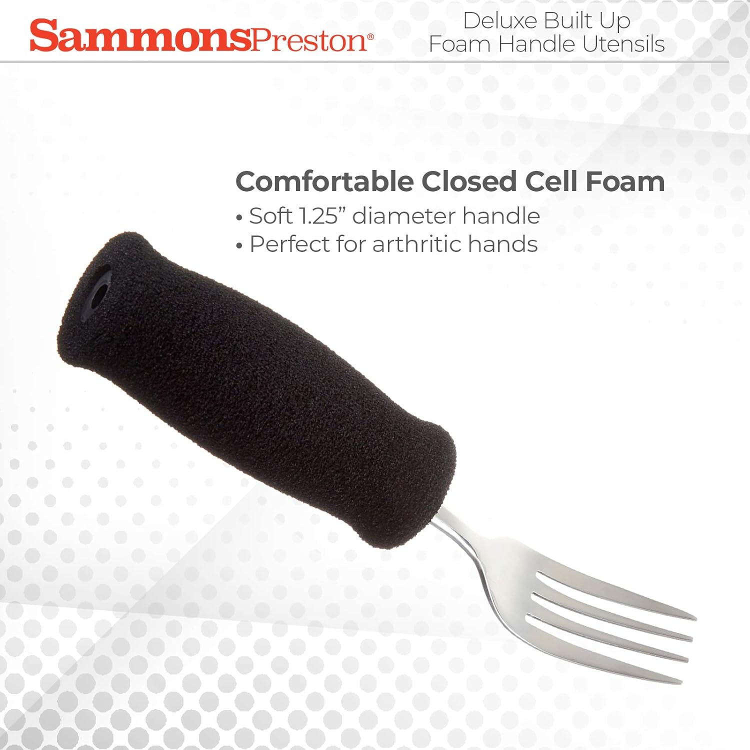 Sammons Preston Deluxe Built-Up Handle Adaptive Grip Fork, 8" Long, Stainless-Steel Easy-Hold Utensil with Removable Soft Molded Foam Grip, Adaptive Utensil for Those with Arthritis and Weak Grip