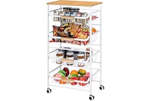 HEOMU 5 Tier Rolling Kitchen Storage Cart, Metal Microwave Stand Kitchen Island Cart on Wheels with Storage for Kitchen, Bathroom, Living Room, Bar, Office, White