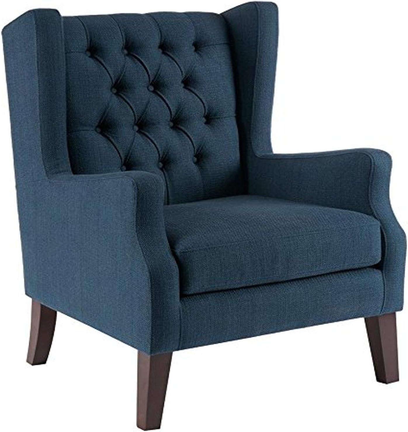 Amazon Com Madison Park Maxwell Accent Chairs Hardwood Faux Linen Deep Seat Bedroom Lounge Modern Classic Elegant Button Tufted High Back Style Living Room Sofa Furniture Navy Furniture Decor
