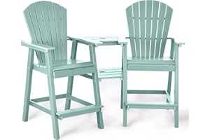NAVINE Tall Adirondack Chairs Set of 2, HDPE Balcony Chair with Double Connecting Tray, Weather Resistant Outdoor Adirondack Bar Stools for Patio, Deck, Patio, Backyard, Balcony.(Lake Blue)