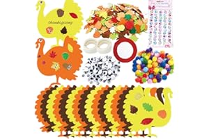 UMEELR 600 PCS Turkey Foam Stickers, Fall Self Adhesive Glitter Maple Leaf Stickers with Scarlet Ribbon, Thanksgiving DIY Crafts Party Decorations Christmas Stocking Gifts Valentine's Day Exchange