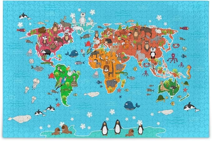 amazoncom mahu jigsaw puzzles animal world map pattern