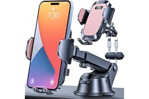 [Upgrade 80LBS Strong Suction]YRU Car Phone Holder Mount,[Bumpy Road Stable] Dashboard Cell Phone Holder for Car Air Vent Windshield Phone Stand for iPhone 15 14 13 Pro Max Samsung, Classic Pink