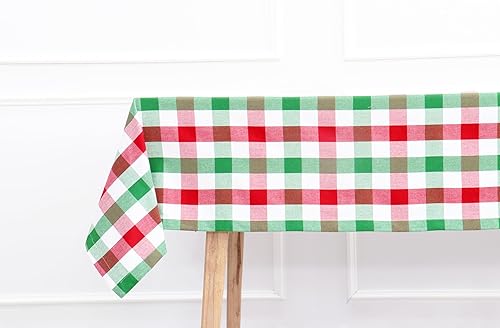 PurpleEssences Buffalo Plaid Tablecloth - Water Resistant Wipeable Washable Checkered Table Cloth for Outdoor Picnic Dining - Fall Thanksgiving - 60 x 104 Inch - Red Green and White