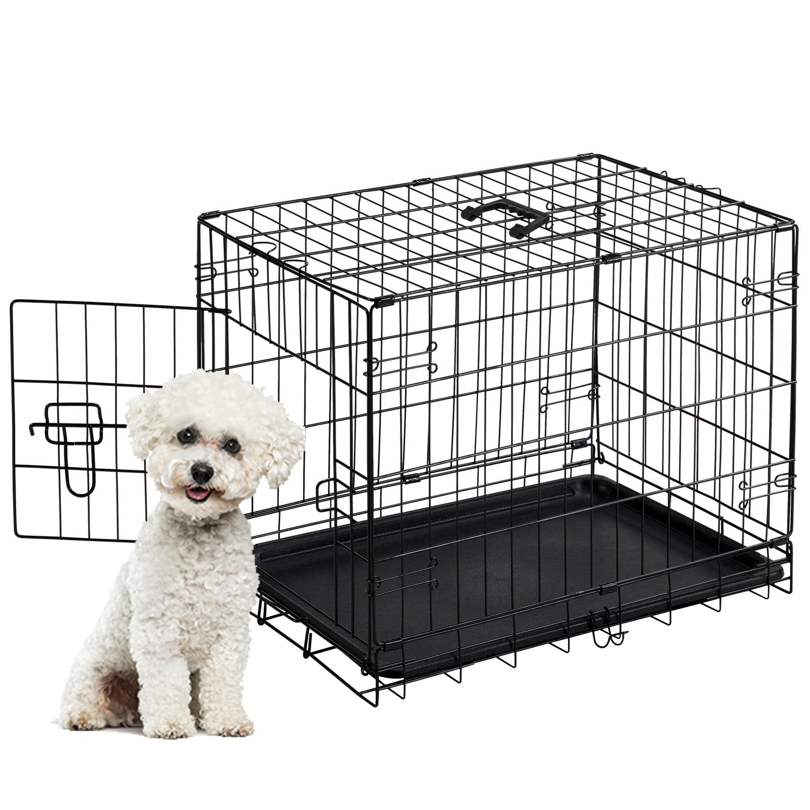 Sweetcrispy 24.4 Inch Single-Door Dog Crate, Durable Metal Pet Kennel with Secure Lock, Foldable Design, Removable Tray for Easy Cleaning, Small Dogs Training & Travel Portable Puppy Cage Image