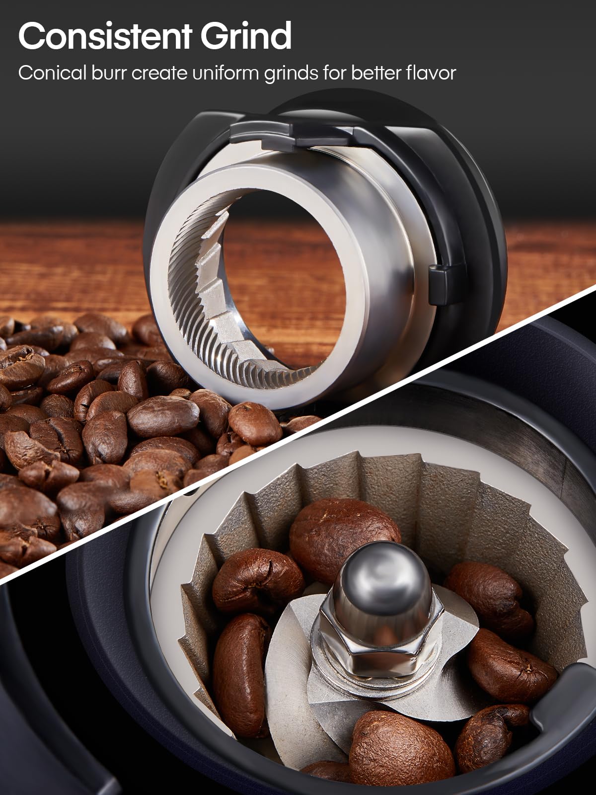 FOHERE Electric Burr Coffee Grinder, Adjustable Conical Burr Mill with 35 Precise Grind Setting, Anti-static, Cleaning Brush, for French Press, Drip Coffee, Espresso, Black