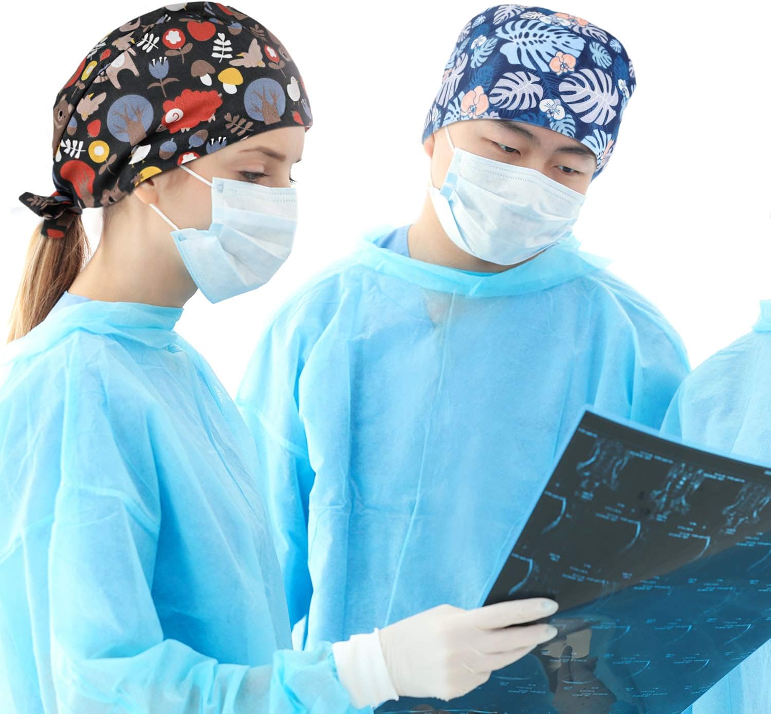 SATINIOR 4 Pack Scrub Cap Printed Bouffant Turban Cap Adjustable Bouffant Hair Cover Unisex Doctor Cap with Sweatband for Beauty Worker Personal Care Supplies: Clothing