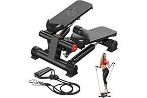 LUBBYGIM Mini Stepper with Resistance Bands, Steppers for Exercise at Home, Stair Stepper with 350LBS Loading Capacity, Hydraulic Fitness Stepper with LCD Monitor