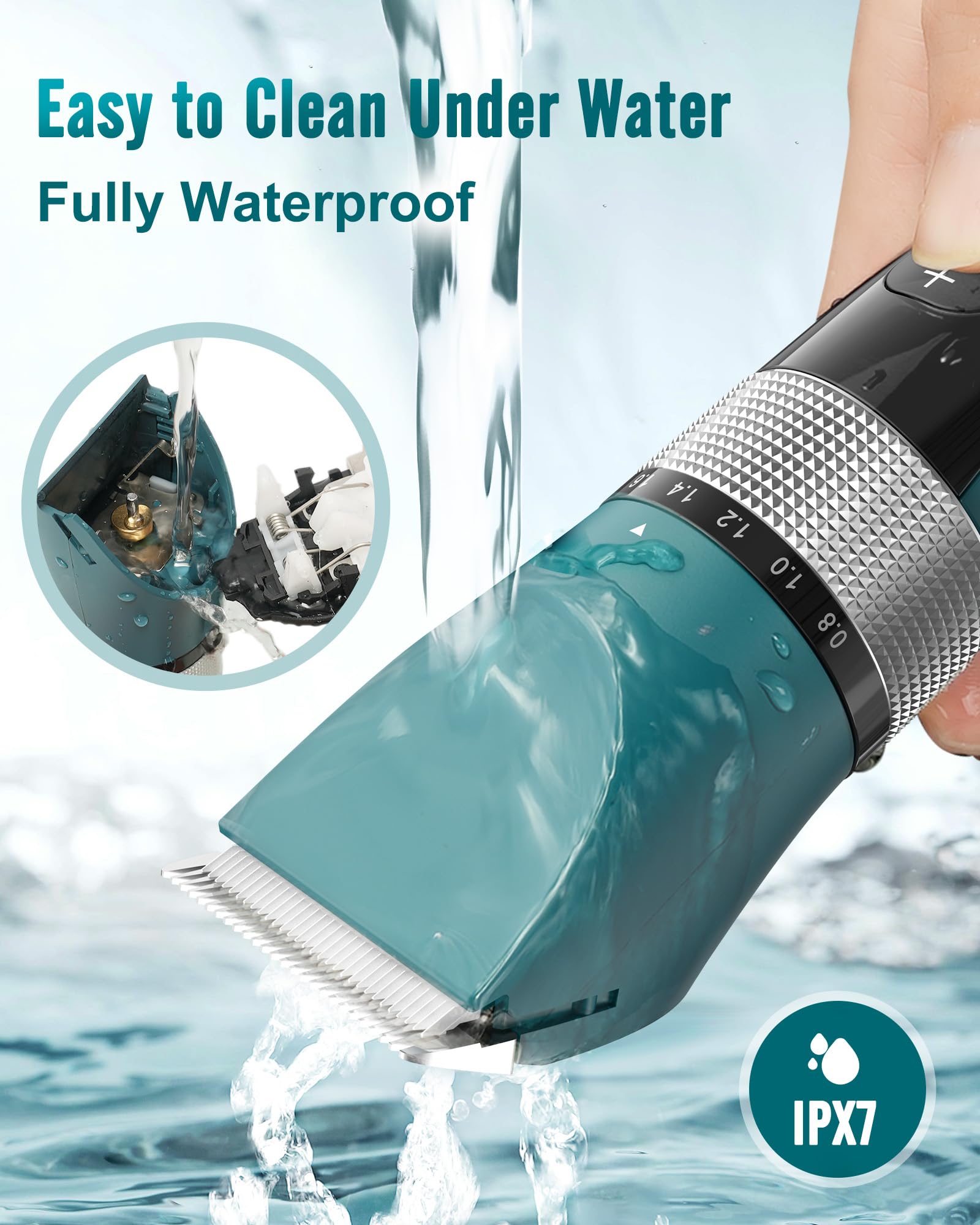 oneisall Schermaschine Katze Leise, Profi Haarschneidemaschine für langhaarkatzen, 5-Geschwindigkeiten Katzenrasierer mit LCD-Display, IPX6 Wasserdicht, Einfache Reinigung (Grün) 6