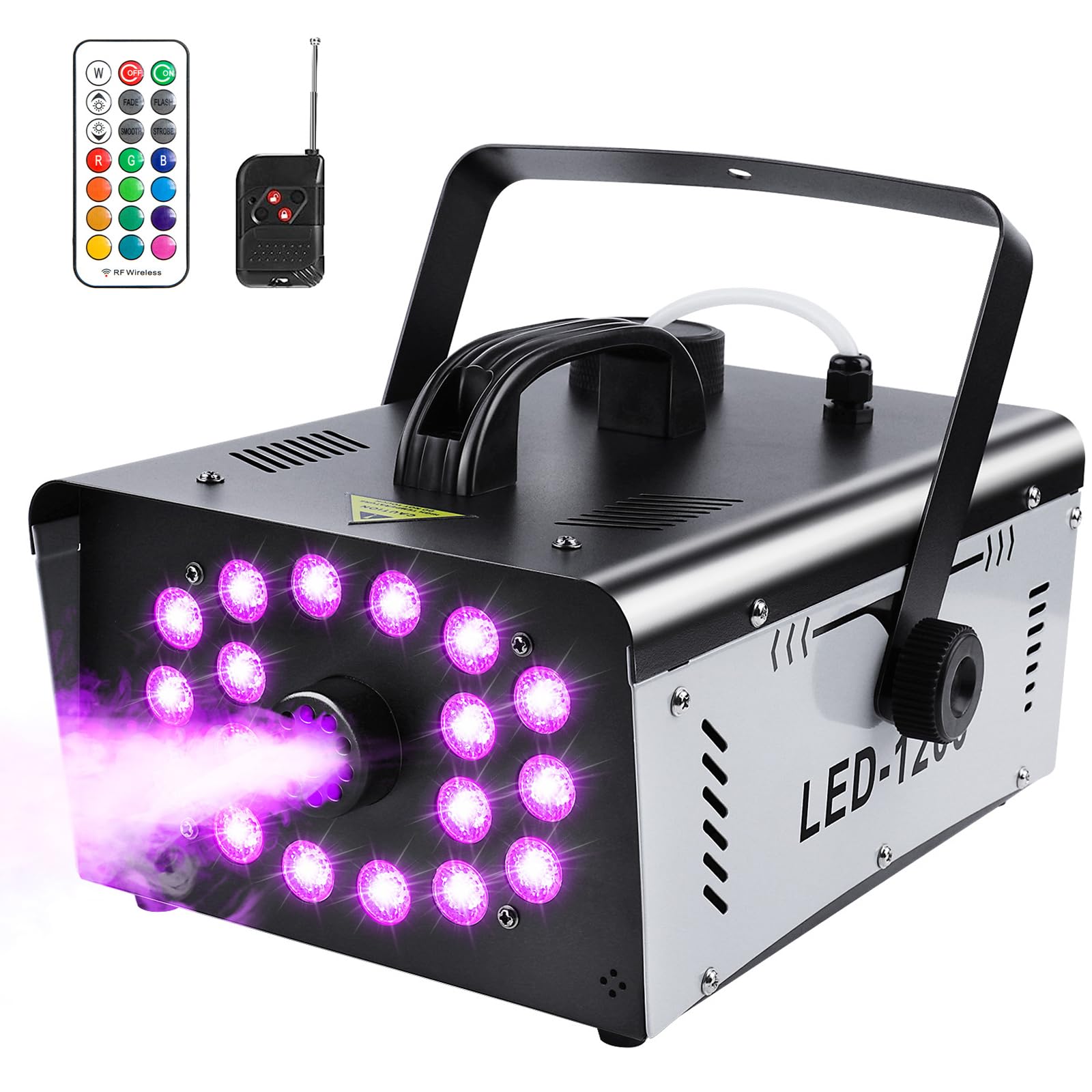 Photo 1 of 1200W Fog Machine Outdoor Indoor, 18 Lights Halloween Smoke Machine Fog with 6000 CFM, 13 Colors & Remote Controls for Party Stage Effect