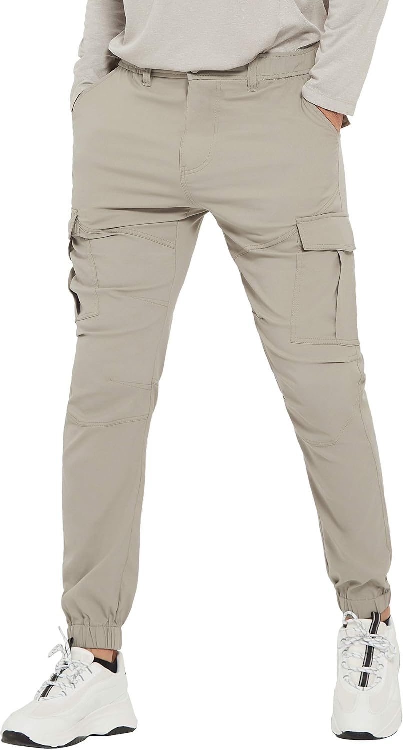 PULI Men's Hiking Cargo Pants Slim Fit Stretch Jogger Cycling Waterproof Outdoor Trousers with Pockets: Clothing