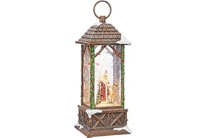 RAZ Imports Traditional Santa Lighted Water Lantern 10.75 Inch Lighted Christmas Snow Globe with Swirling Glitter with Deer Owl Cardinals Battery Operated and USB Powered