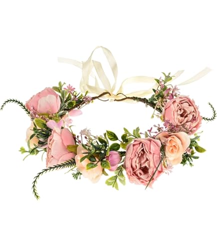 Newly Arrived Rattan Flower Crown Headband Floral Wreath For Wedding Party ( Pink-2 - View #2