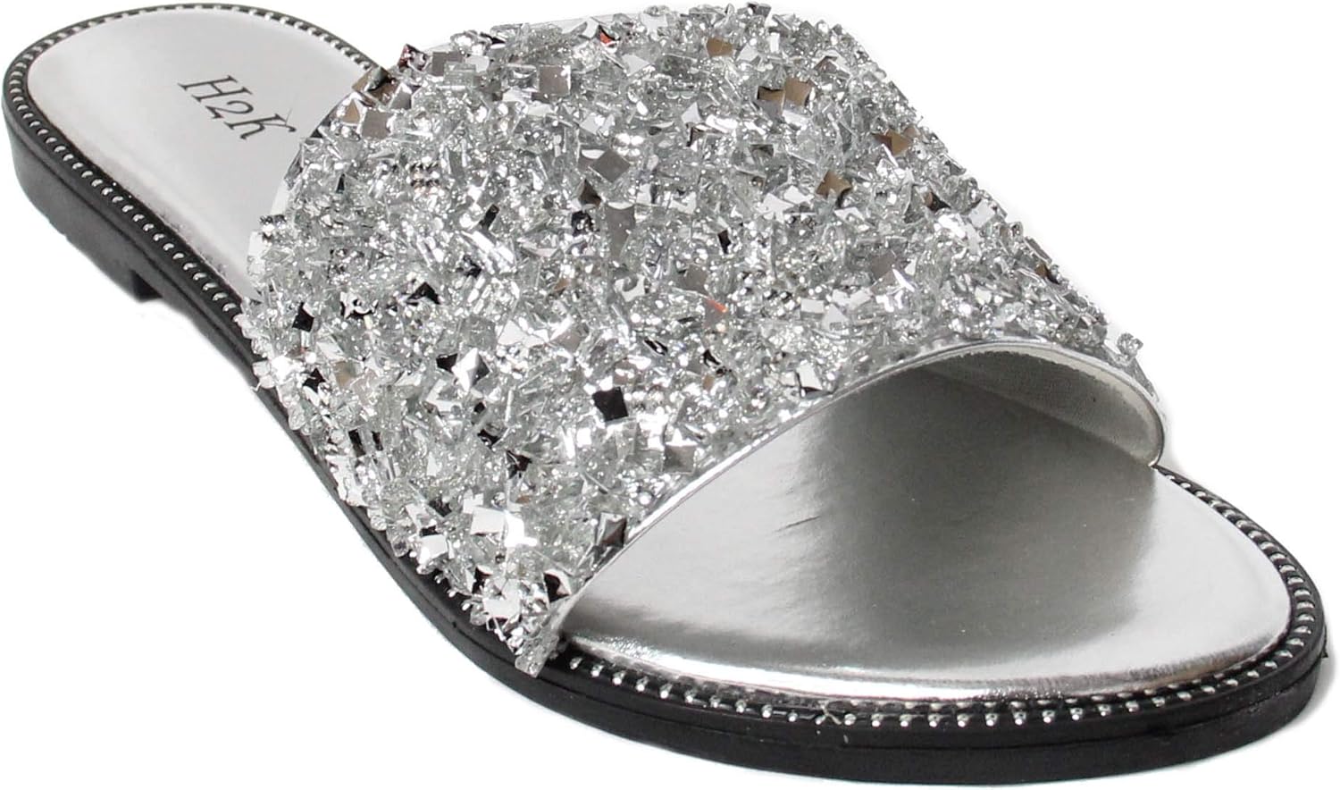 H2K Womens Glitter Bling Fancy Slide Flat Low Wedge