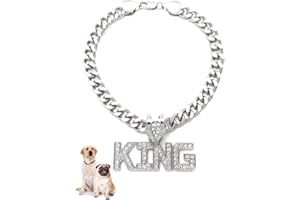 Icemond Rhinestone Studded King Pendant 18"/26" Cuban Chain Fashion Costume Jewelry Necklace for Dogs Cats in Gold or Rhodium Tone (Rhodium - 26" King)