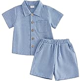 citgeett Toddler Baby Boy Summer Shorts Outfit Button Down Short Sleeve T Shirt Tops and Shorts Summer Clothes Set