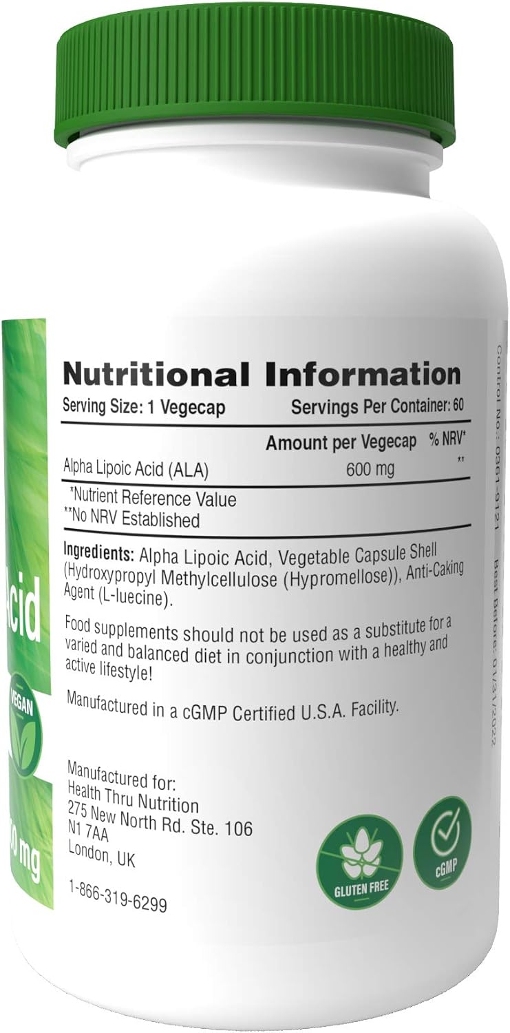 Alpha Lipoic Acid (ALA) 600mg Vegecaps, 60 count (Pack of 1) - Image 4
