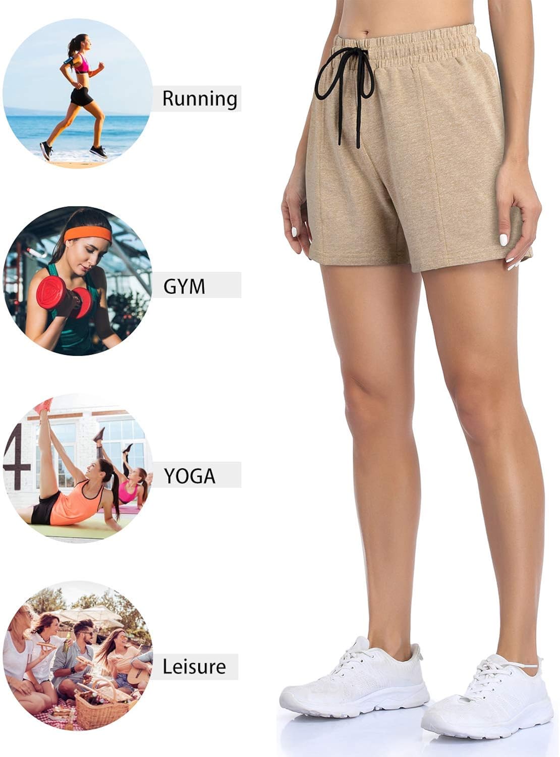 SeSe Code Womens Drawstring Elastic Waistband Workout Sport Shorts with Pockets: Clothing