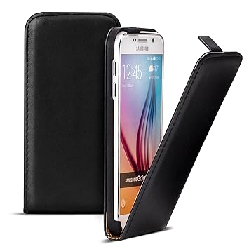 Conie Flip Hülle kompatibel mit Samsung Galaxy S4 Mini, PU Ledertasche in Schwarz klappbare Handyhülle innen weich gefüttert