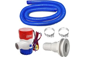 CAMNWAMN 1-1/8 Inch Bilge Pump Plumbing Kit, 1100gph Electric 12v Boat Bilge Water Pump, 6 FT Bilge Pump Hose, 2 Stainless Steel Clamps and Thru-Hull Fitting (Blue)