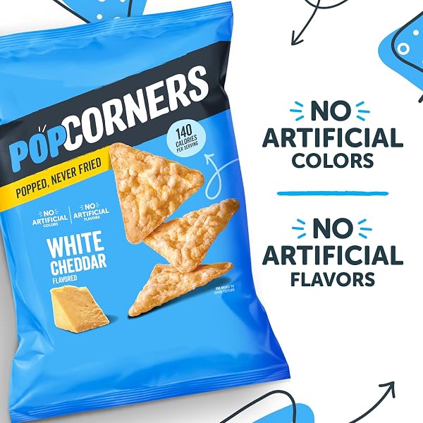 POPCORNERS POPPED CORN SNACKS, WHITE CHEDDAR, 1 OUNCE (PACK OF 20) (PACKAGING MAY VARY)
