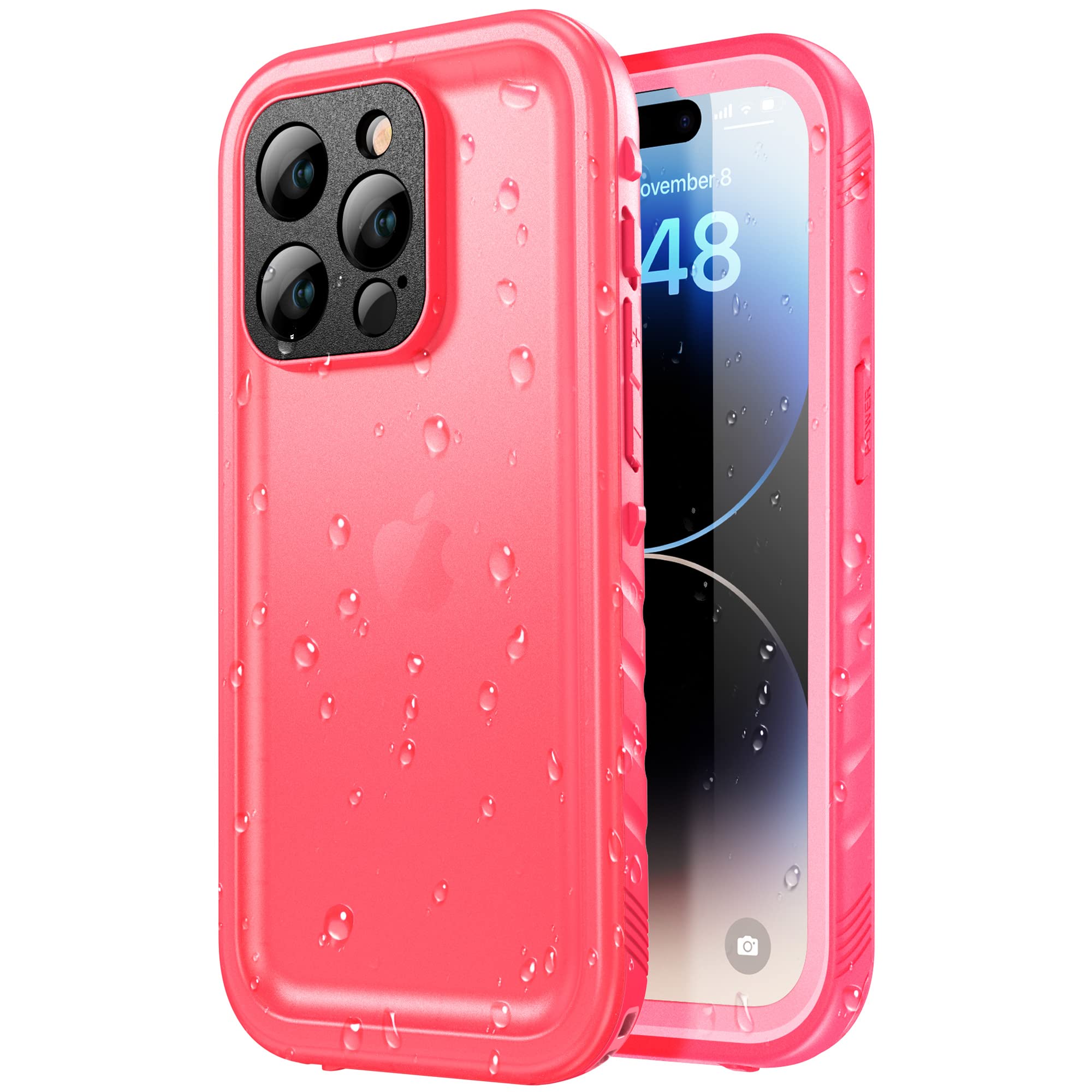 SPORTLINK Waterproof Case - Shockproof Heavy Duty Front Back Cover Built in Screen/Camera Protector 360 Full Body Protective IP68 Dustproof Military Bumper for iPhone 14 Pro (6.1"), Pink