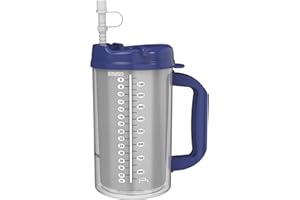 MUGS N COFFEE 32 oz Double Wall Insulated Hospital Mug - Cold Drink Mug - Large Carry Handle - Includes Straw (1, Blue)