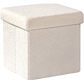 PINPLUS Storage Ottoman Cube Square Shaped Ottomans with Storage Foot Stool Footrest for Lving Room Boucle Ottoman Seat for Dorm Room,Faux Teddy Fur, White,11.8"x11.8"x11.8"