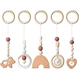 R HORSE 5 Baby Play Gym Toy Set Wooden Hanging Toy for Infant Play Gym Activity Wooden Nursing Pendant Gym Teether Rattles To