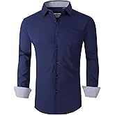 Alex Vando Dress Shirts for Men Long Sleeve 4-Way Stretch Wrinkle Free Button Down Performance Mens Shirt,Navy,5XL