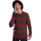 Arvilhill Men's Freddy Costume Halloween Nightmare Funny Striped Pullover Scary Terifier Classic Elm Horror Knitted Red Green Sweater 3XL