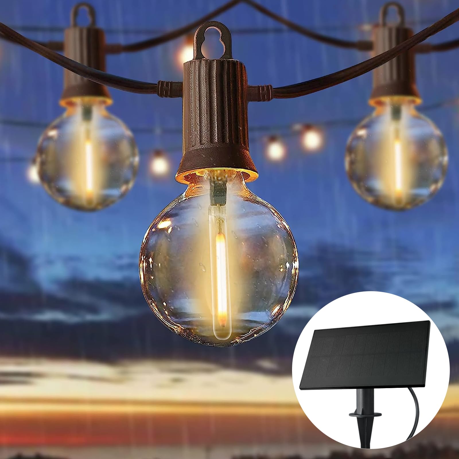 Photo 1 of ZOTOYI Solar String Lights Outdoor Waterproof IP65 50FT with USB Port and 26 Shatterproof G40 Bulbs(2 Spare), Up to 8-12 Hours for Using, LED Solar Powered Patio Light for Outside, Patio, Porch, 2200K