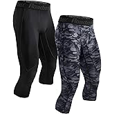 Roadbox 2 Pack Men's 3/4 Compression Pants, Athletic Basketball Workout Tights Leggings, Sport Running Spandex Base Layer