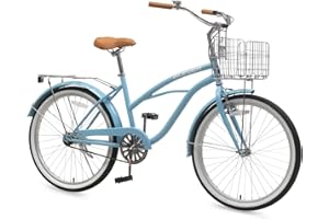 ACEGER 24 26 Inch Women Beach Cruiser Bike, Single Speed and 7 Speed, Adult Hybrid Bike Commuter Bicycle, Hi-Ten Steel Frame with Adjustable Handlebar and Saddle, Multiple Colors