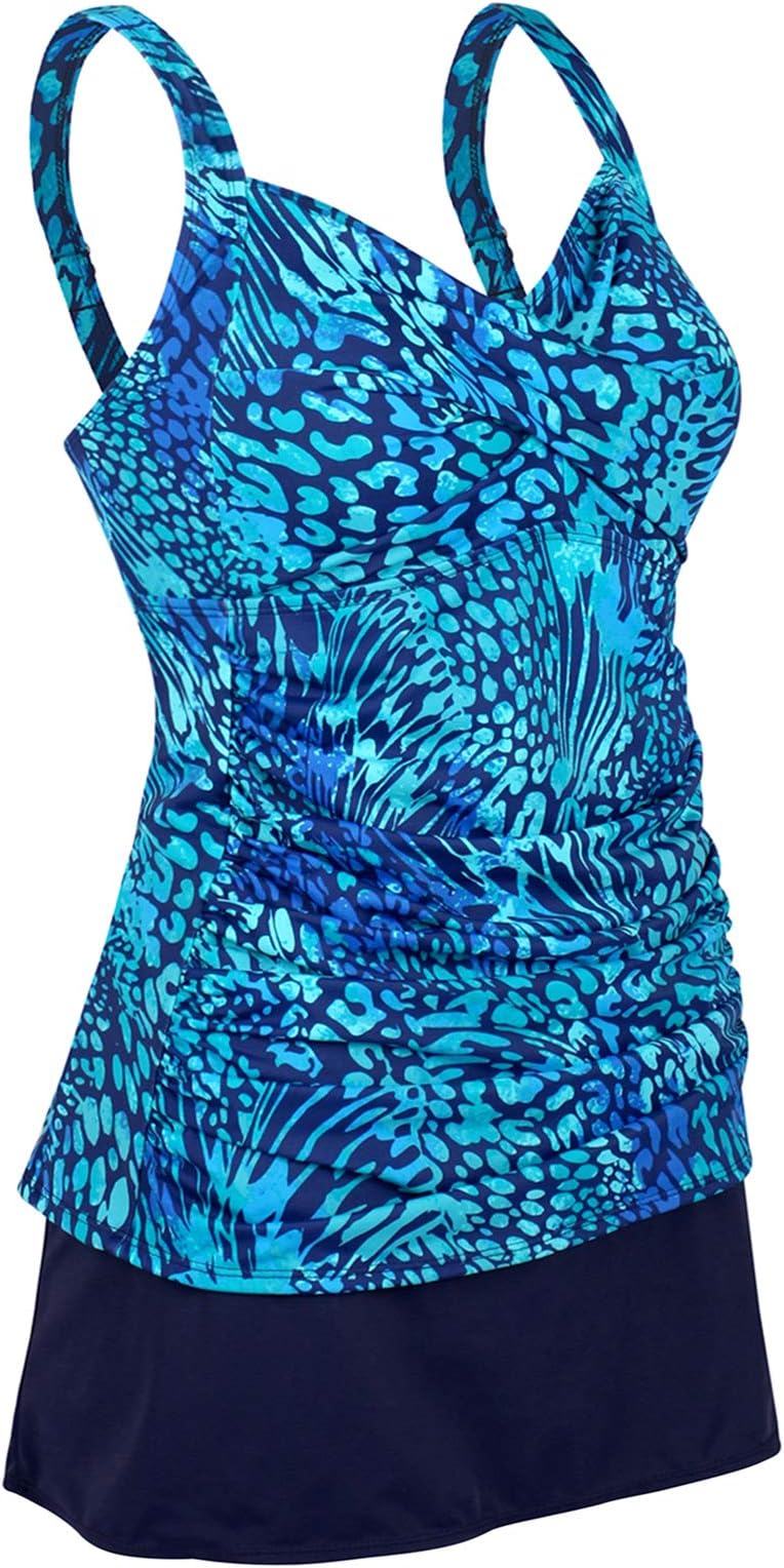 JINXUEERWomen’s Plus Size Swimwear Floral Tankini Set Ruched Modest Two Piece Skirt Swimsuit