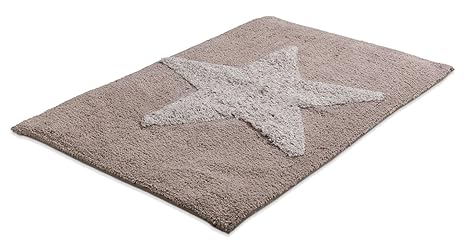 Home4You Badematte Badteppich Badezimmerteppich Stern 3 | 50 x 80 cm | Braun-Beige | Baumwolle