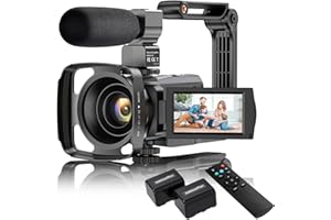 VAFOTON 4K Video Camera Camcorder with Microphone, 48MP Vlogging Camera for YouTube 16X Zoom 3.0" Touch Screen IR Night Vision Wi-Fi Vlog Cameras Webcam with Handheld Stabilizer Remote Control