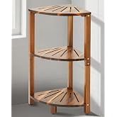 IBosins Corner Shower Caddy Standing 3-Tier Wood Shelf Bathroom Organizer | Natural Acacia Wooden Storage for Living Room Kitchen Bedroom