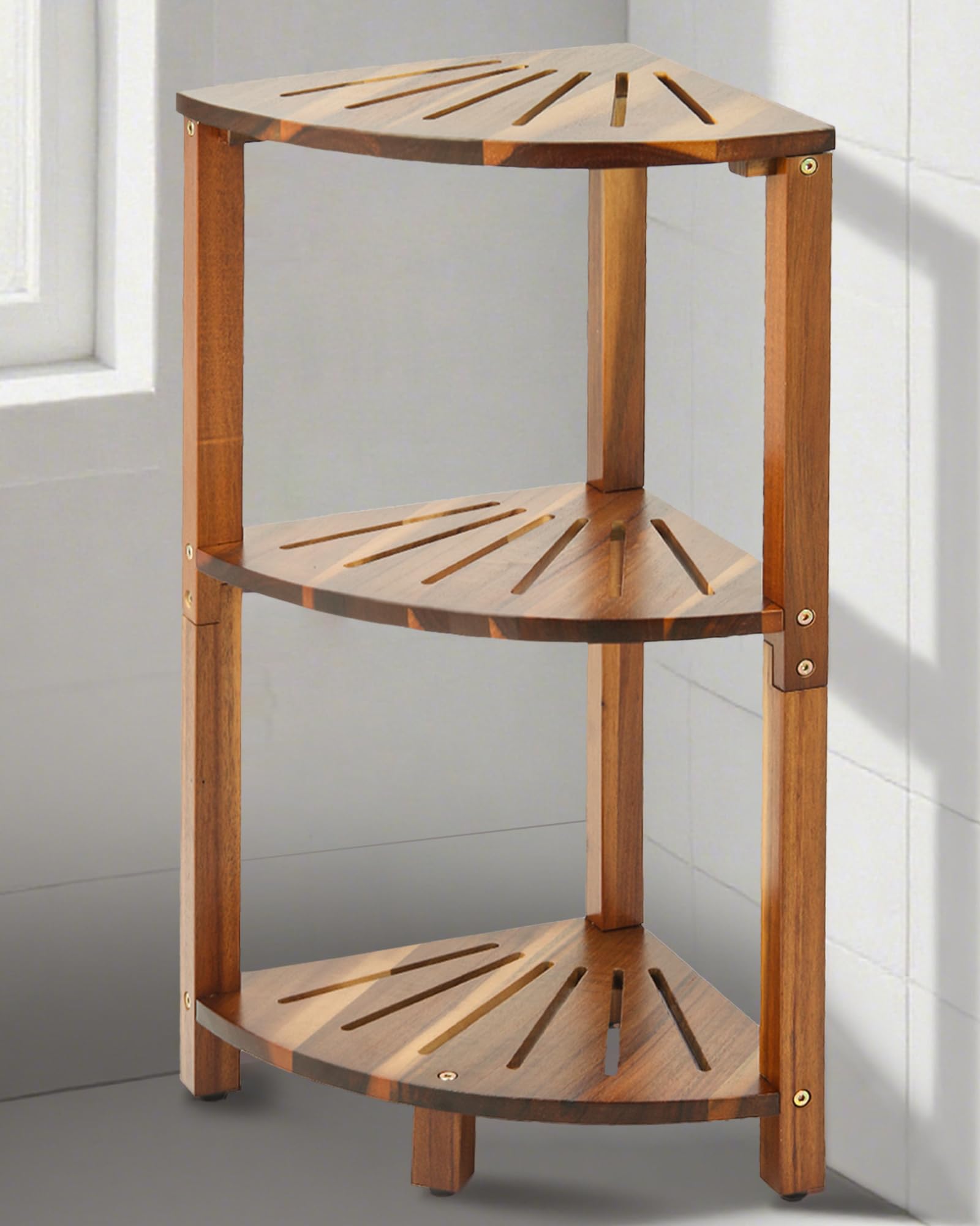 Photo 1 of *** MISSING HARDWARE***IBosins Corner Shower Caddy Standing 3-Tier Bathroom Shower Shelf for Inside Shower Natural Acacia Wood Organizer & Storage for Bedroom Living Room Kitchen