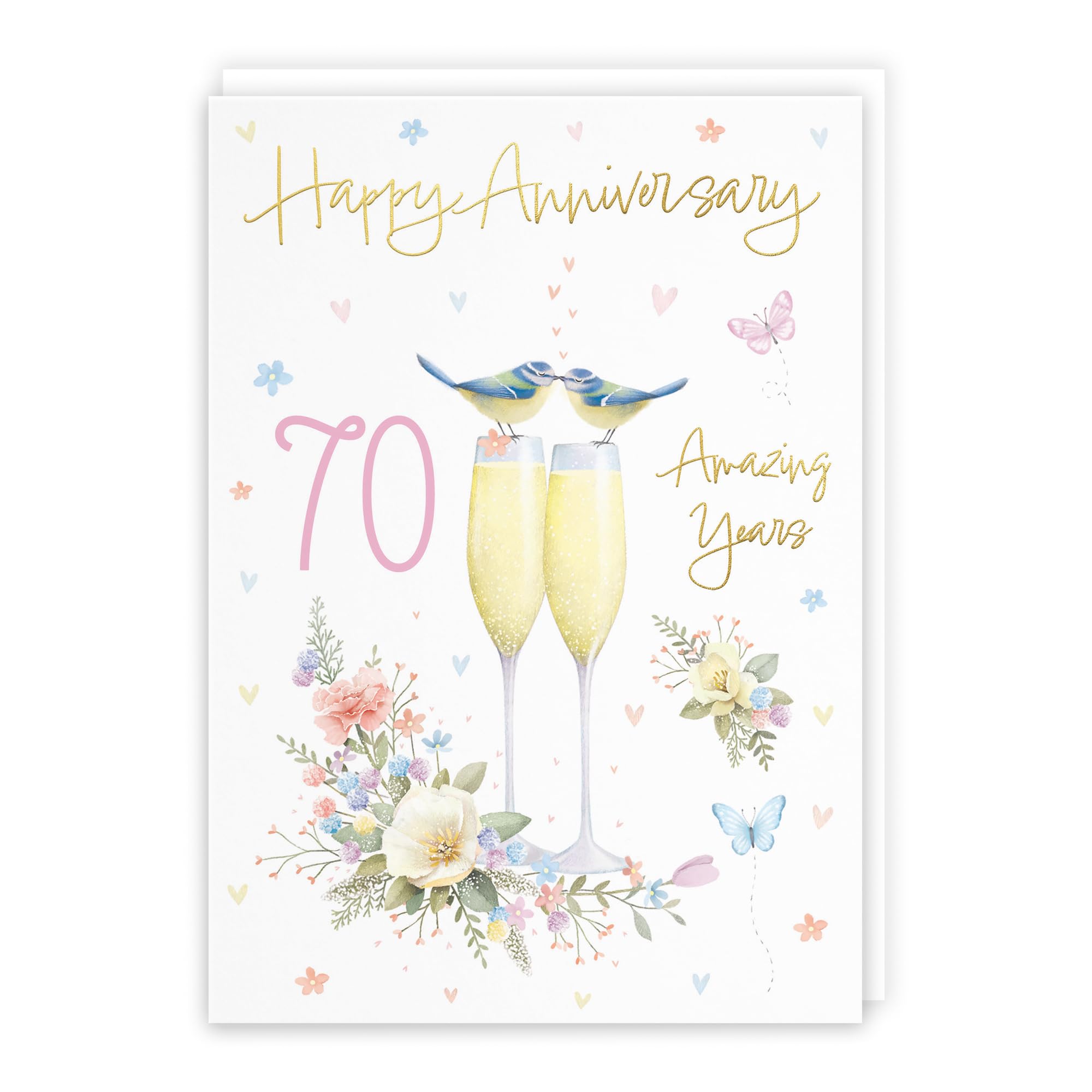 Hunts England - 70th Anniversary Card For Him Or Her - A5 Size - Champagne Flutes - Gold Foil - 70th Anniversary Card For Couples, Partner, Husband, Wife, etc. - Milo's Gallery