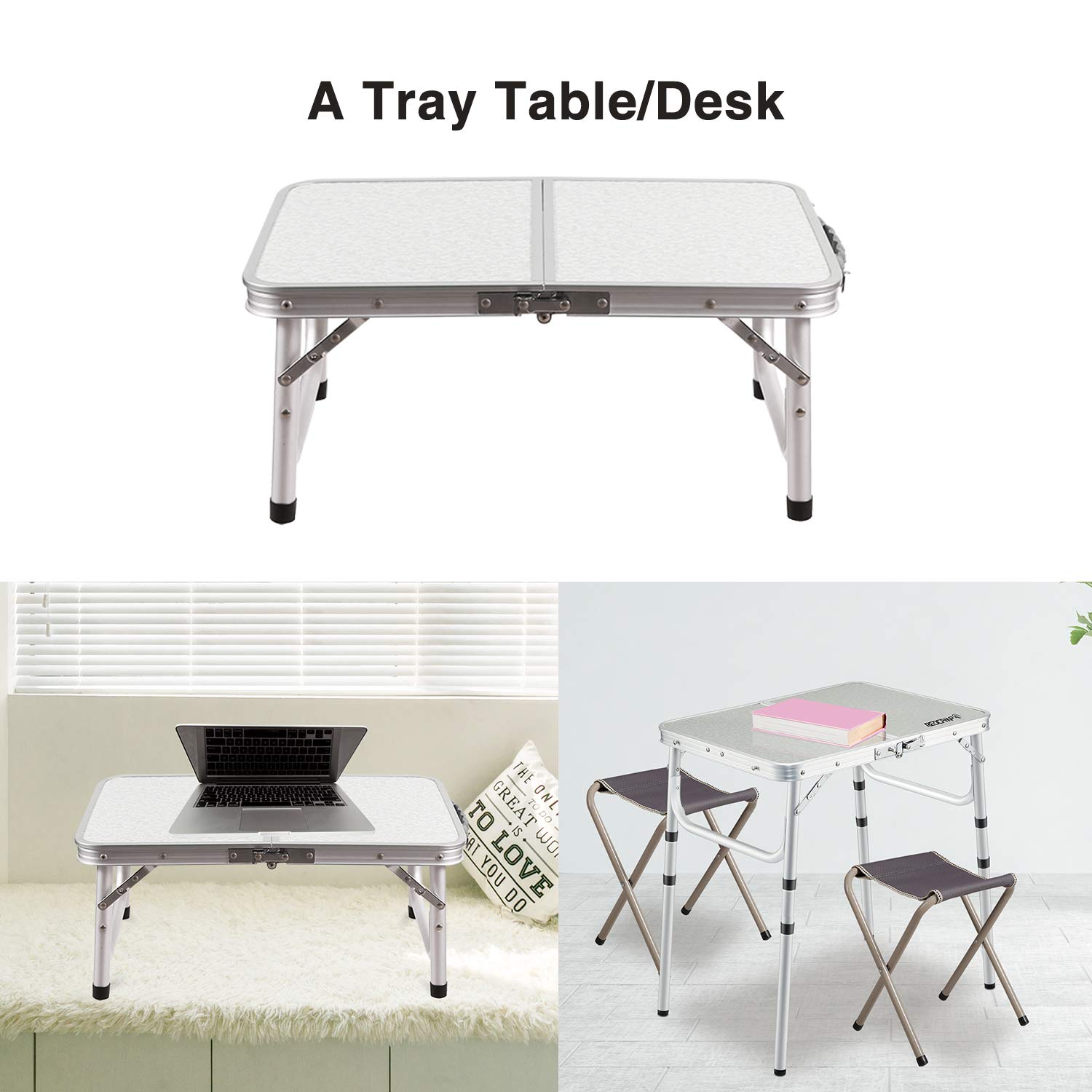 RedSwing Small Folding Table 2 Feet, Small Foldable Table Adjustable Height, Lightweight Portable Aluminum Camping Table, 24x16 Inches, 3 Heights 10''/19''/27''