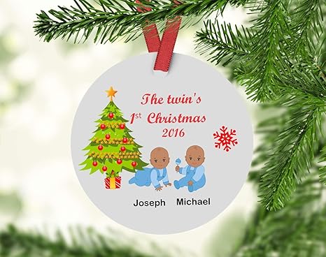Amazon Com Fhdang Decor Twin S First Christmas Ornament Personalized Twins Ornament Ornament For Twins First Christmas Ornament Baby S First Christmas 3 Inches Home Kitchen