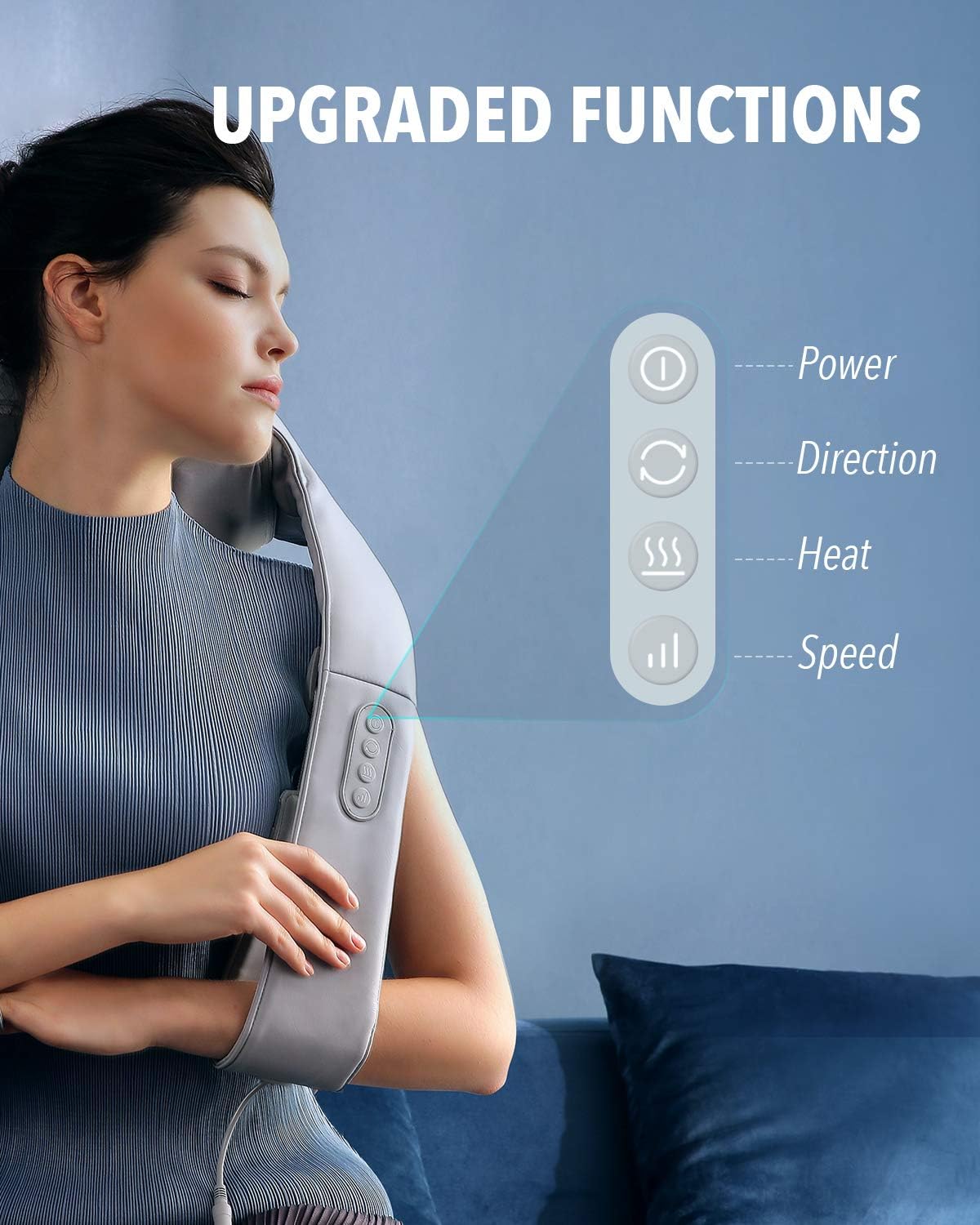 Naipo Back and Neck Massager with Adjustable Heat and Strap, Deep Tissue Kneading Massage for Shoulder, Lower Back, Calf, oCuddle™ Series Shiatsu Electric Massager, Gift for Women, Friends, Birthday: Health & Personal Care