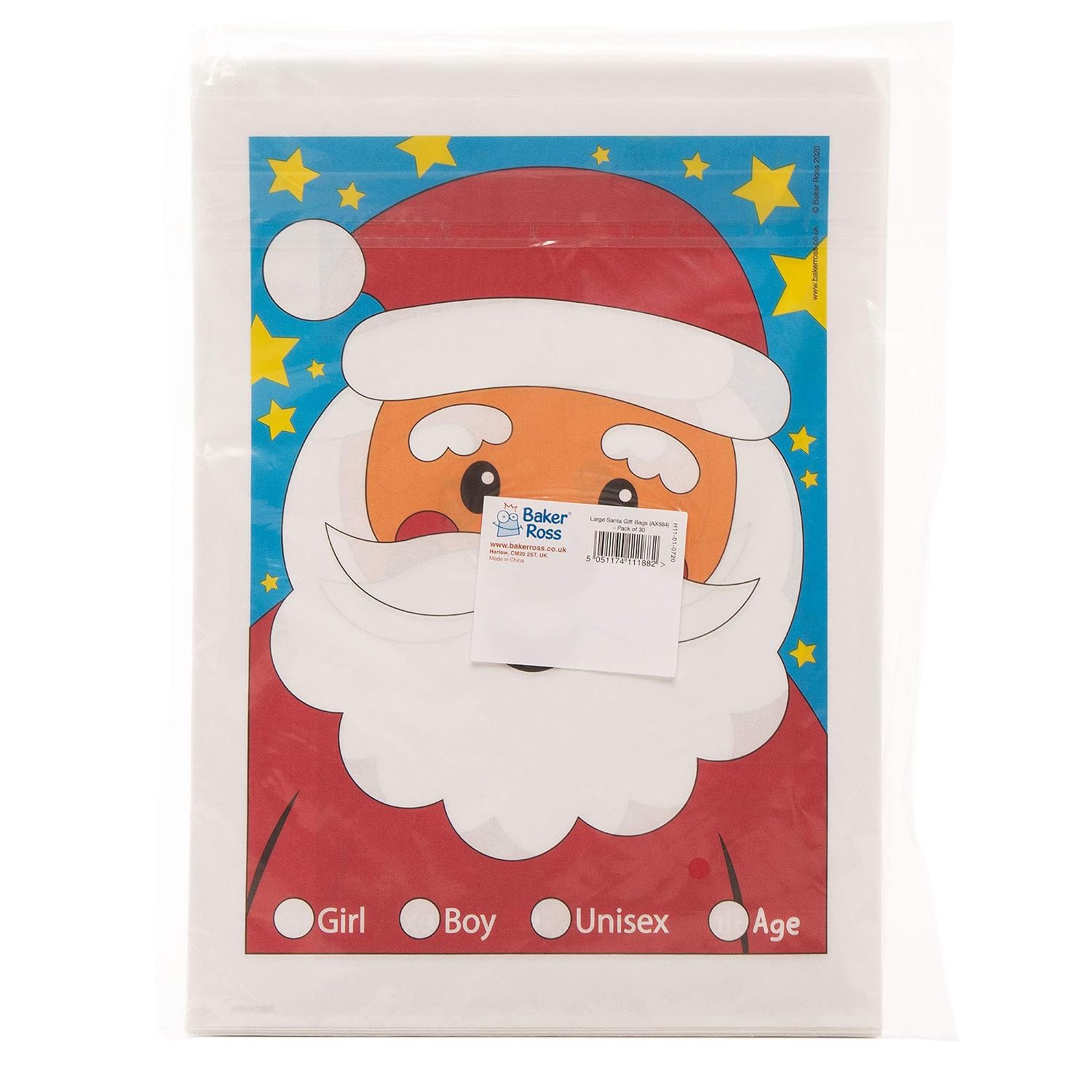 Baker Ross AX584 Large Santa Party Bags - Pack of 30, Bulk Loot Bags for Christmas Gifts Sweets and Favours - Image 5