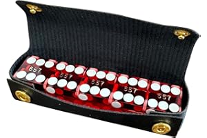 Yuanhe 19mm Professional Casino Dice - Razor Edge, Matching Serialized Set, 5 Red Dices with Leather Case