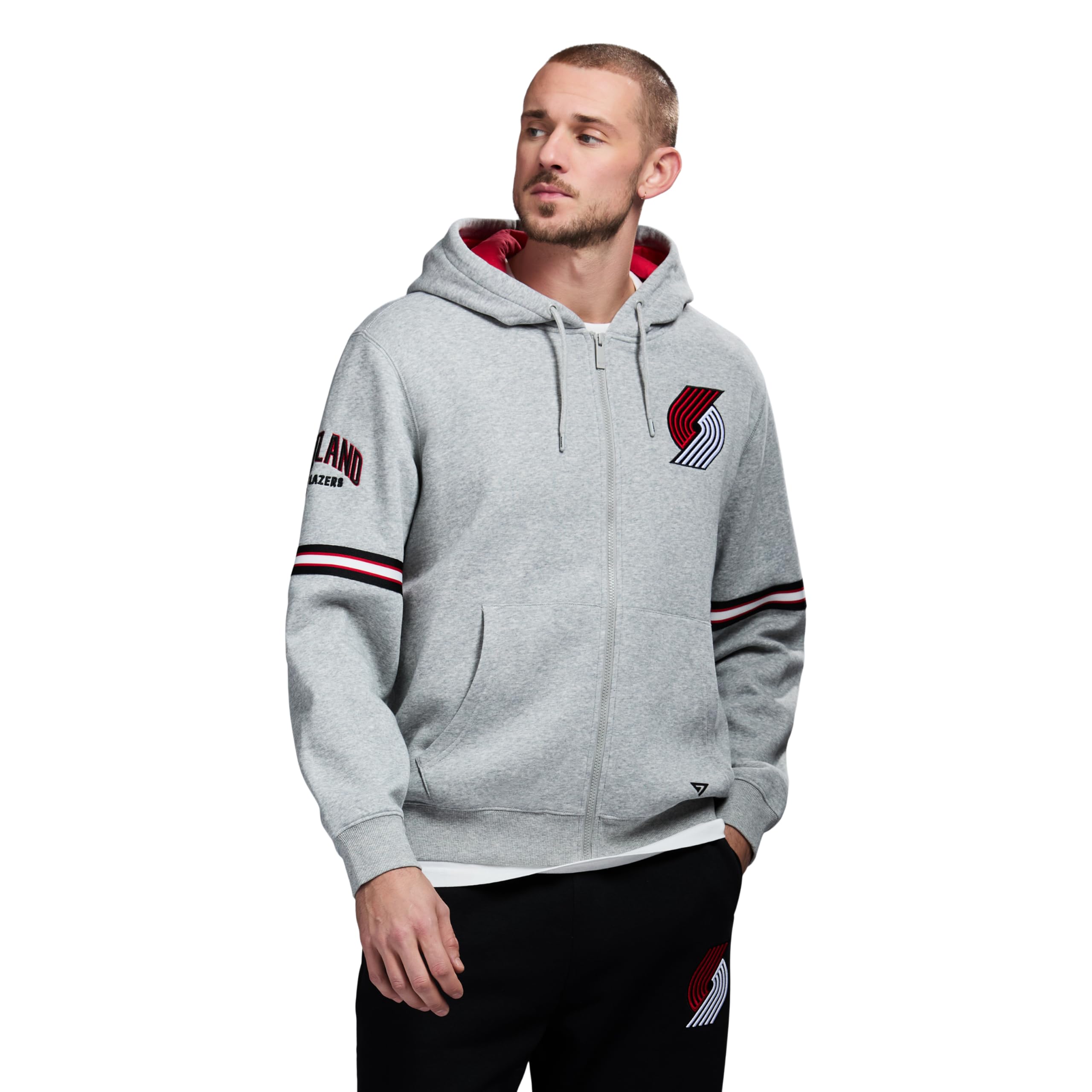 GAME 7 x NBA Officially Licensed Men’s Full-Zip Up Long Sleeve Hooded Fleece Sweatshirt, Portland Trail Blazers, M, Heather Grey