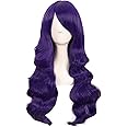 MapofBeauty 28 Inch/70cm Charming Women Side Bangs Long Curly Full Hair Synthetic Wig (Dark Purple)