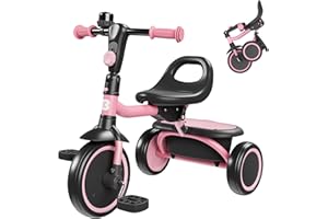 besrey Toddler Tricycle with Bell, Kids Tricycle Age 18 Months to 5 Years, Kids Trike, Toddler Bike for 2-4 Year Olds, Baby Bike, Gifts & Toys for Boys & Girls, Pink